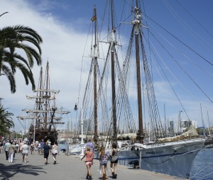 Gong back to the port was a bit of a pilgrimage for me. It was from Barcelona that Rhonda and I left on our transatlantic cruise several years earlier. That was a wonderful trip! Here you can see a couple of tall masted sailing ships dockside.