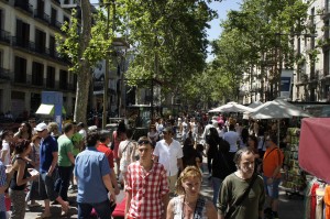 Today Las Ramblas is essentially a pedestrian mall that stretches from the port (and a monument to Columbus) to the Plaza de Catalunya. It is packed with pedestrians, kiosks and open air restaurants on the mall itself, and shops in the buildings that line the sides. You will also see many  street performing "Statues" of all sorts.