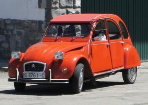 The border was unguarded, but there was this old Citroen 2CV to provide a sign of "welcome" into France!