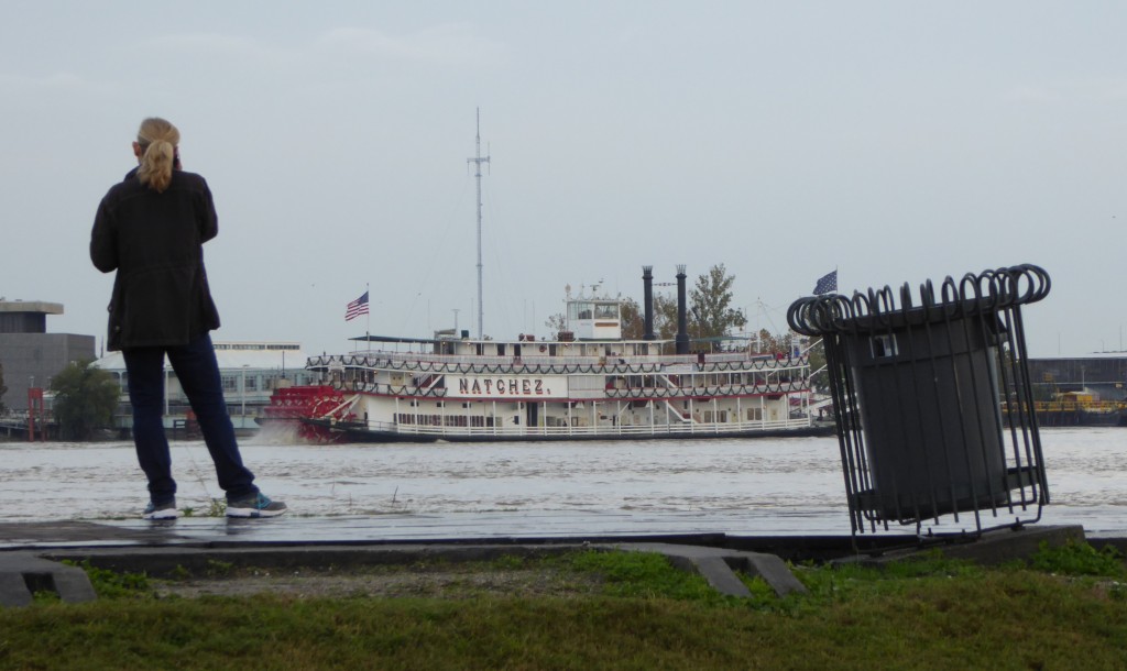 Woman watching the "Natchez" on the Mississippi